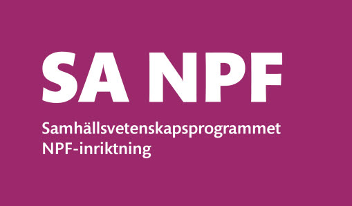 Samhällsvetenskapsprogrammet och NPF inriktningens namn och initialer i vit text.