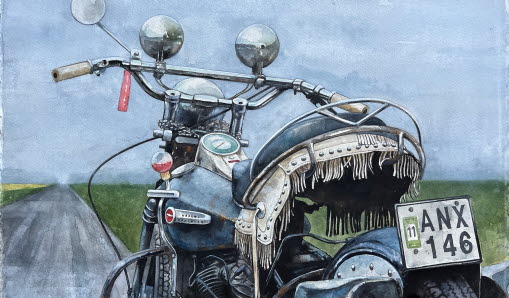 Motorcykel i akvarell