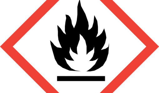 Logotyp för flamma med röd fyrkant.