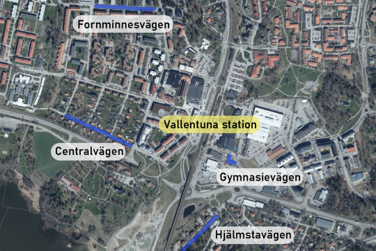 Satellitfoto över centrala Vallentuna