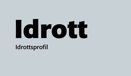 Granitgrå bakgrund med idrott och idrottsprofil i svart text.